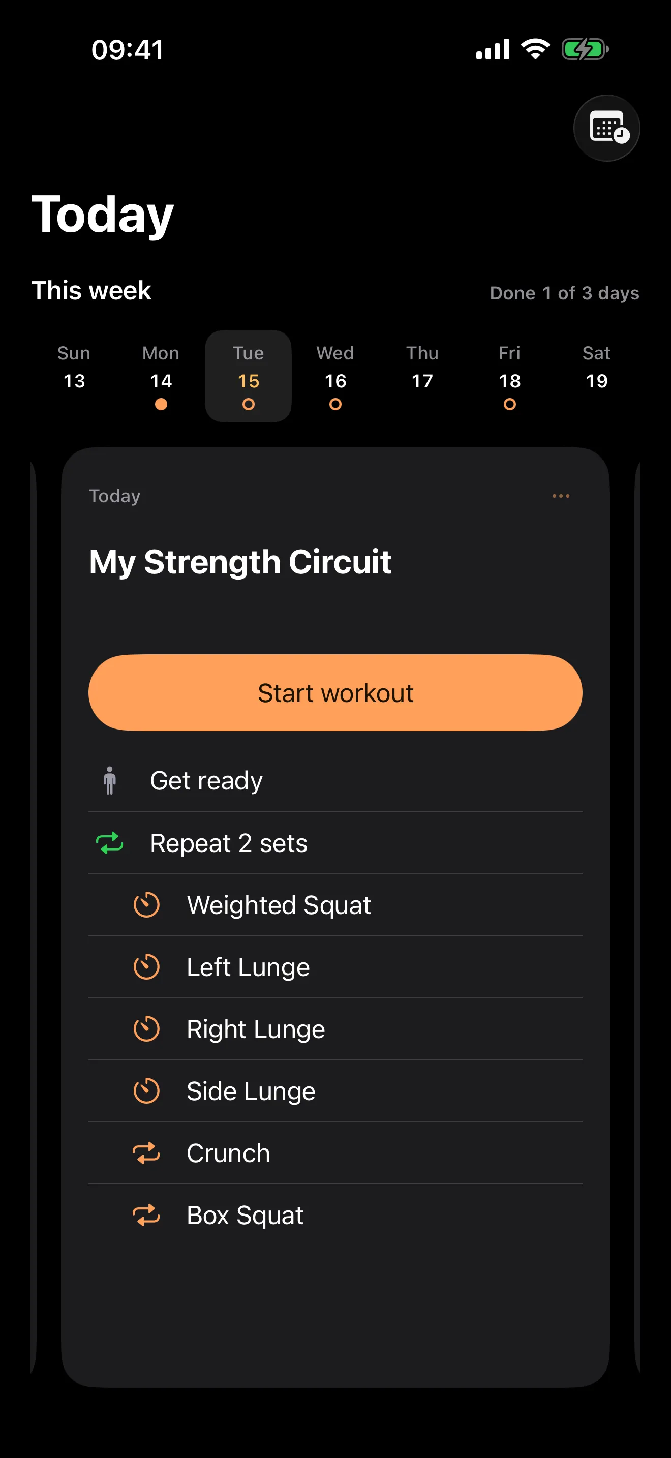 Know today's workout at a glance.